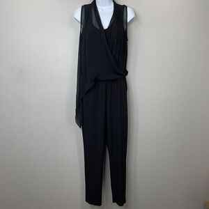 Kobi Halperin Jumpsuit Womens XS Black Asymetrical‎ Silk Overlay Sleeveless